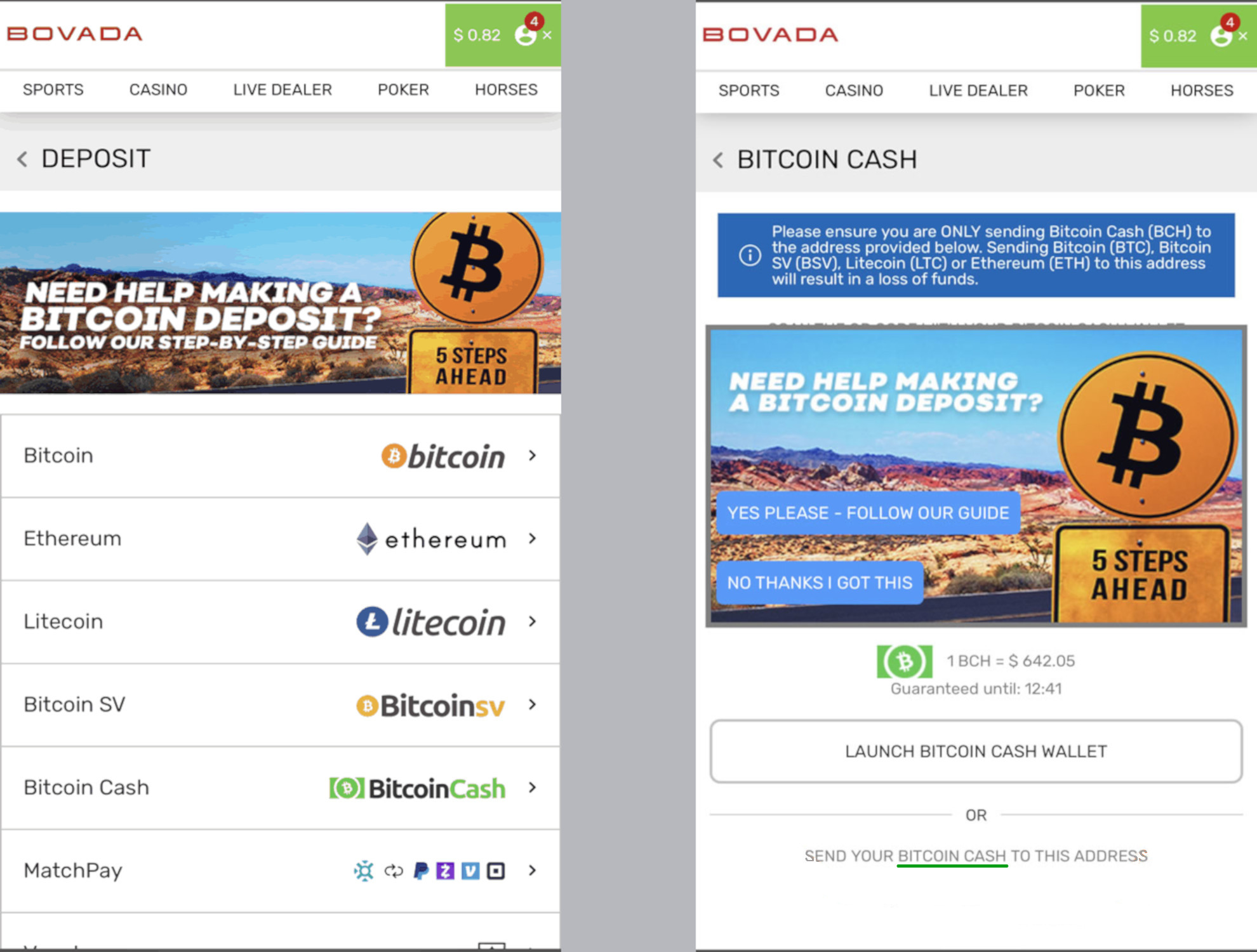 how to deposit bitcoin on bovada